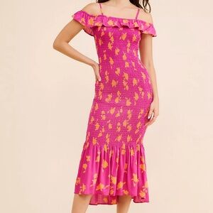 Anthropologie Magenta Maxi Dress with Orange Floral Print XS